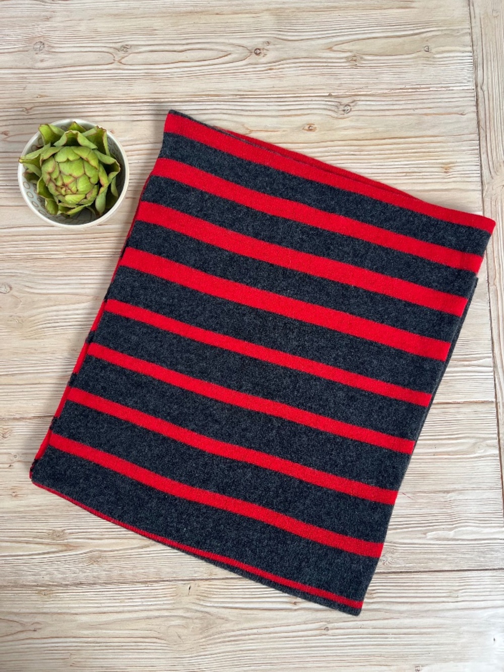 The Cashmere Project 100% Cashmere Oversized Scarf Wrap Red Gray Striped